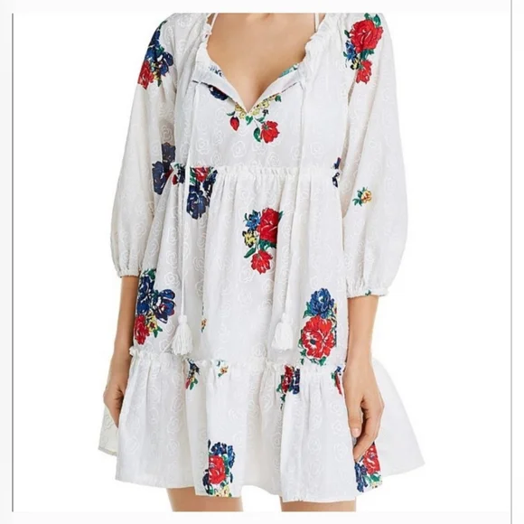 Tory Burch Floral Embroidered Ruffle Dress - Picture 2 of 11